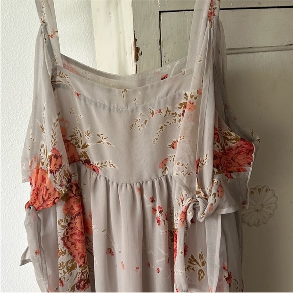 Free People | Women’s Grey/Coral Floral Tied To You Cold-Shoulder Midi Dress S - Picture 9 of 15